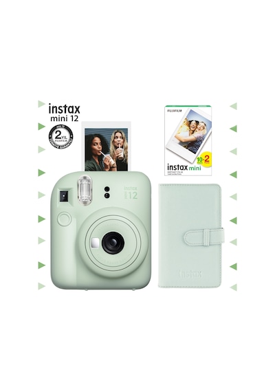 Fujifilm Instax Mini 12 Fotoğraf Makinesi + 20'li Film + Laporta Albüm Seti Yeşil