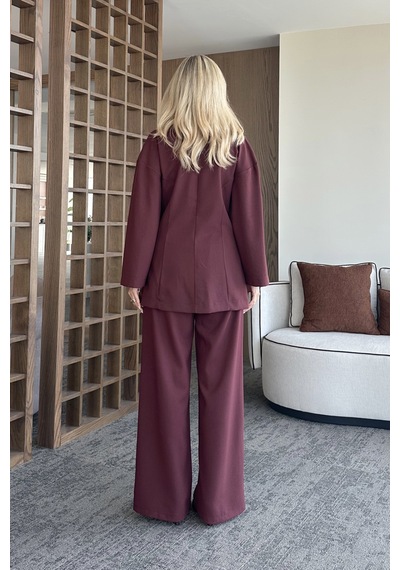 Laluvia Bordo Bluz Pantolon Takım - 8767 Bordo