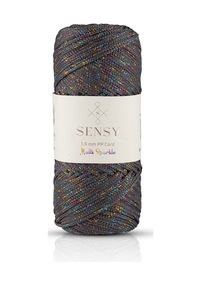 Multi Sparkle Simli Polyester Makrome İp 100 Gr Polyester Makrome İpi Koyu Gri 1,5 Mm - 150 M