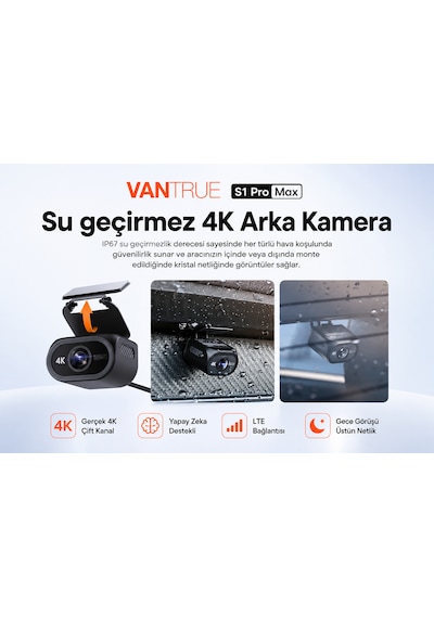 Vantrue S1 Pro Max 4k+4k Uhd Ön Arka Çift Kameralı Aı Destekli Araç Kamerası