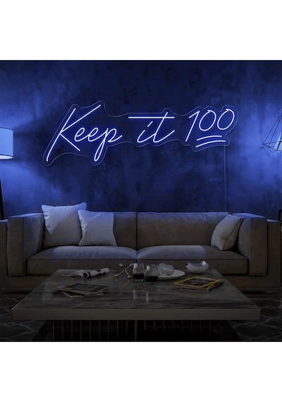 Keep İt 100 Yazılı Neon Tabela Mavi