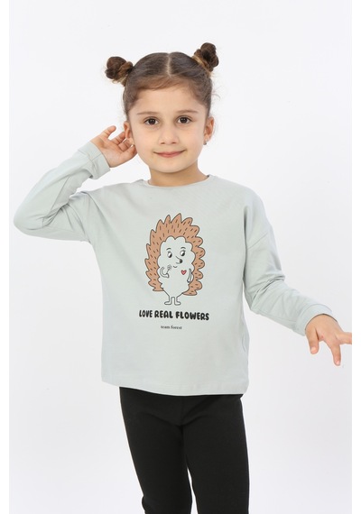 Toontoy Kids Toontoy Kız Çocuk Kirpi Baskılı Tişört Yeşil
