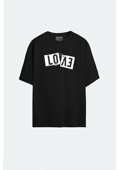 - - Unisex Love Aşk Siyah Oversize T-shirt SIYAH