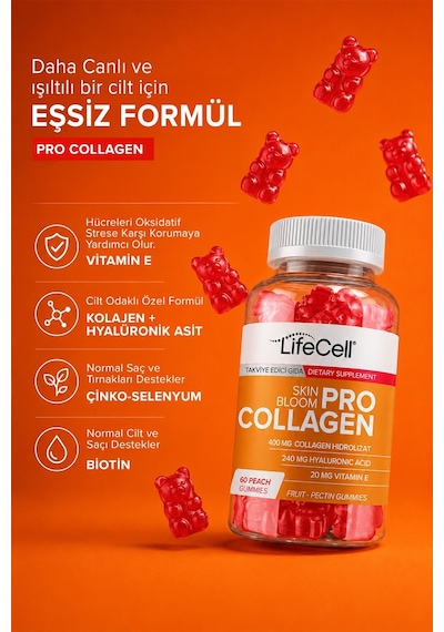 Life Cell Pro Collagen Skin Bloom Takviye Edici Gıda 60 Çignenebilir Jel