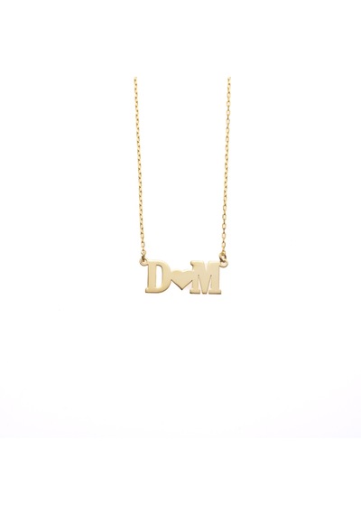 İki Harf Bir Kalp Kolye, 925 Ayar Gümüş Kişiye Özel Harf Kolye, Gold, Minimalist Altın