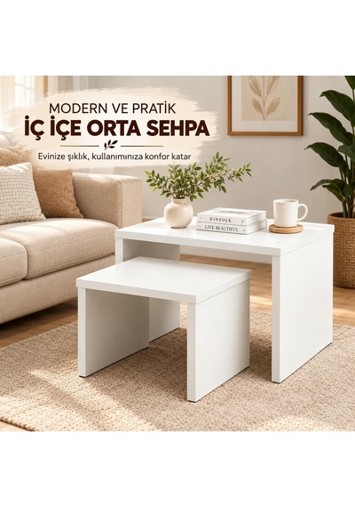 İkili Sehpa Seti Beyaz
