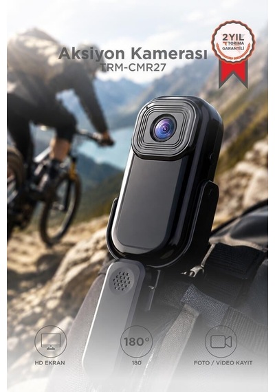 Premium Taşınabilir Aksesuar Hareketli Giyilebilir Aksiyon Kamerası Cmr27 Siyah 1080p