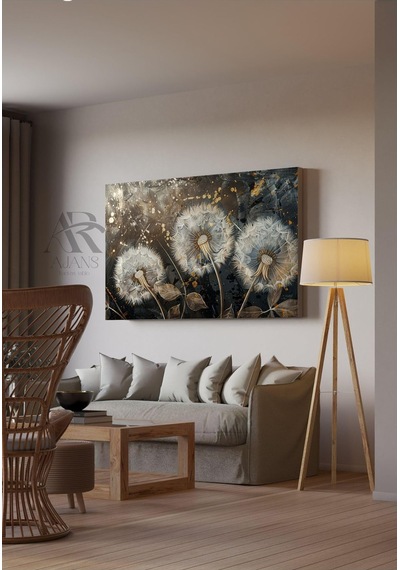 Kanvas Tablo Altın Detaylı Karahindiba Rüzgarı Dekoratif Kanvas Tablo 70 X 100