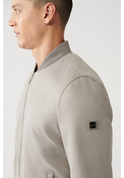 Avva Erkek Açık Gri Bomber Yaka Fermuarlı Süet Görünümlü Comfort Fit Mont B006045 Açık Gri