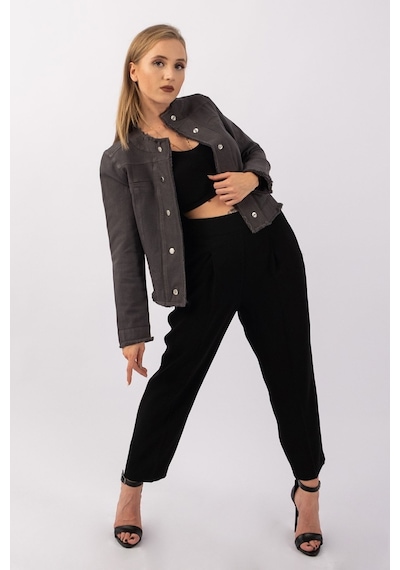 Bold & Young Kadın Yağ Yeşili Power Strech Çıt Çıtlı Slim Fit Denim Ceket Antrasit