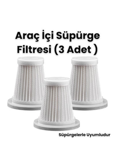 Şarlı Araç İçi Süpürge Hepa Filitresi 3 Adet Filitre Beyaz