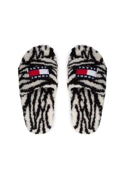 Black Tommy Hilfiger Kadın Wild Animal Printed Pool Slide Terlik