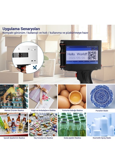 Powermaster Pm-10878 4.3'' Dokunmatik Ekranlı Şarjlı Endüstriyel El Tipi Portatif Mürekkep Yazıcı