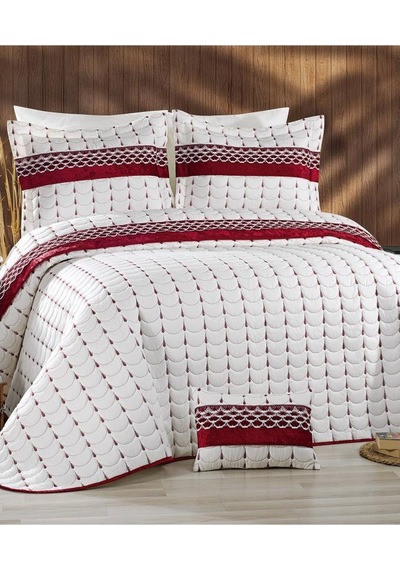 Colors Micro Çift Kişilik Yatak Örtüsü Krem Bordo