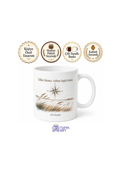 Göçebe Ruh Temalı Kişiye Özel Kupa Bardak İsimli Hediye Mug Beyaz / Çok Renkli