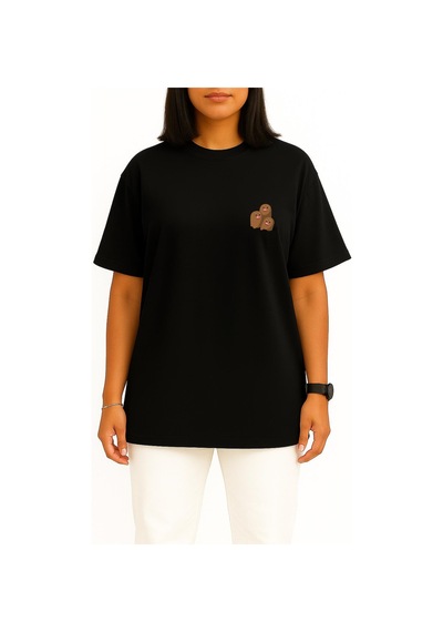 Bahriyeli Collection Oversize Dugtrio Cep Baskılı Unisex T-shirt Siyah