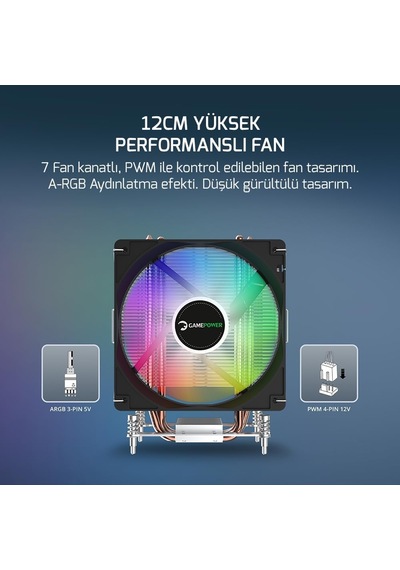 Lexroo Glace Tc4 Argb Siyah 1x120mm Lga1851/am5 İşlemci Hava Soğutucu Standart