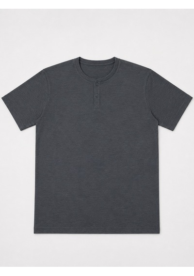 Büyük Beden Çizgili Düğmeli Waffle Erkek Tshirt Antrasit