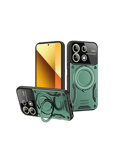 Xiaomi Redmi Note 13 4g Uyumlu Kılıf Joy Lens Standlı Kapak - Koyu Yeşil