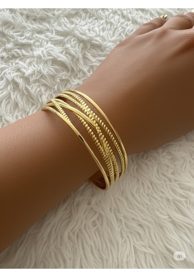Kadın Çok Şık Gold Çelik Bileklik Çok Renkli