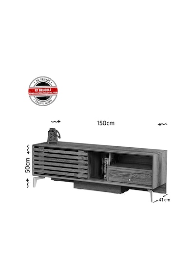 Lulu Metal Ayaklı Tv Ünitesi 150Cm / Sürgülü Kapaklı Tv Sehpası