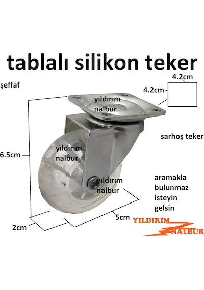 4 Adet Silikon Tekerlek 5cm Şeffaf Teker Sehpa Tekeri Yük Tekeri Tablalı