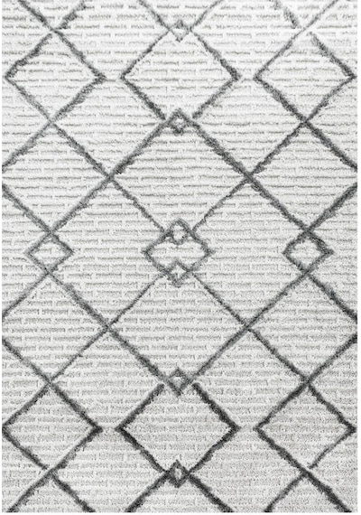 Yumuşak Bukle Tabanlı Modern Kabartmalı 3d Izgara Desenli Krem Gri Renkli Halı