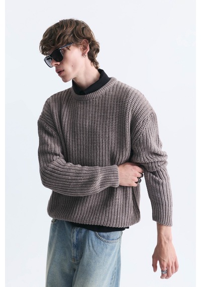Vamos Oversize Basic Triko Kazak Bej Melanj Vamos Oversize Basic Triko Kazak Bej Melanj