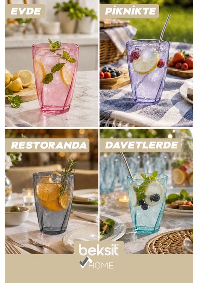 Home Glassy Kırılmaz Polikarbon 6'lı Bardak Karışık Renkli 400 Ml Çok Renkli Çok Renkli
