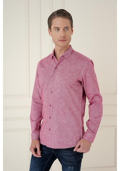 Efor Slim Fit Dokulu %100 Pamuk Bordo Gömlek G 1584 Bordo