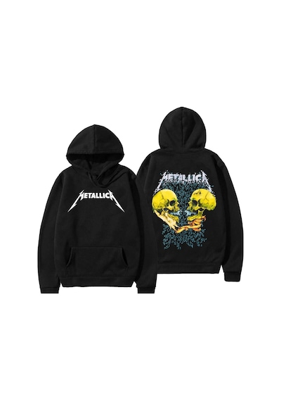 Startmore Metallica Burton Grafik Ön Arka Baskılı Kapşonlu 12730 Siyah Siyah