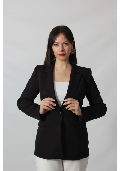 Moda Berray 1905 Siyah Kadın Büyük Beden Blazer Ceket Siyah