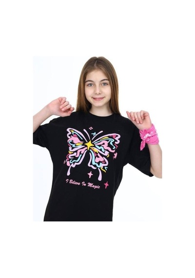 Ekkokids Çocuk Kelebek Baskılı Tshirt-14048 Siyah