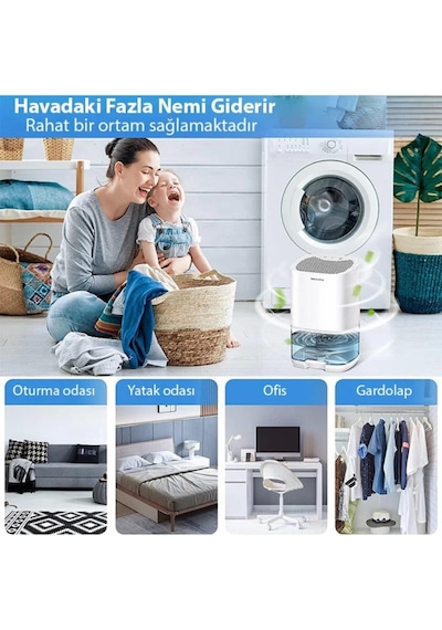 Coofbe Led Işıklı Otomatik Banyo Mutfak Oda Dolap 1000ml Nem Alma Cihazı Mantar Rutubet Nem Önleyici Beyaz