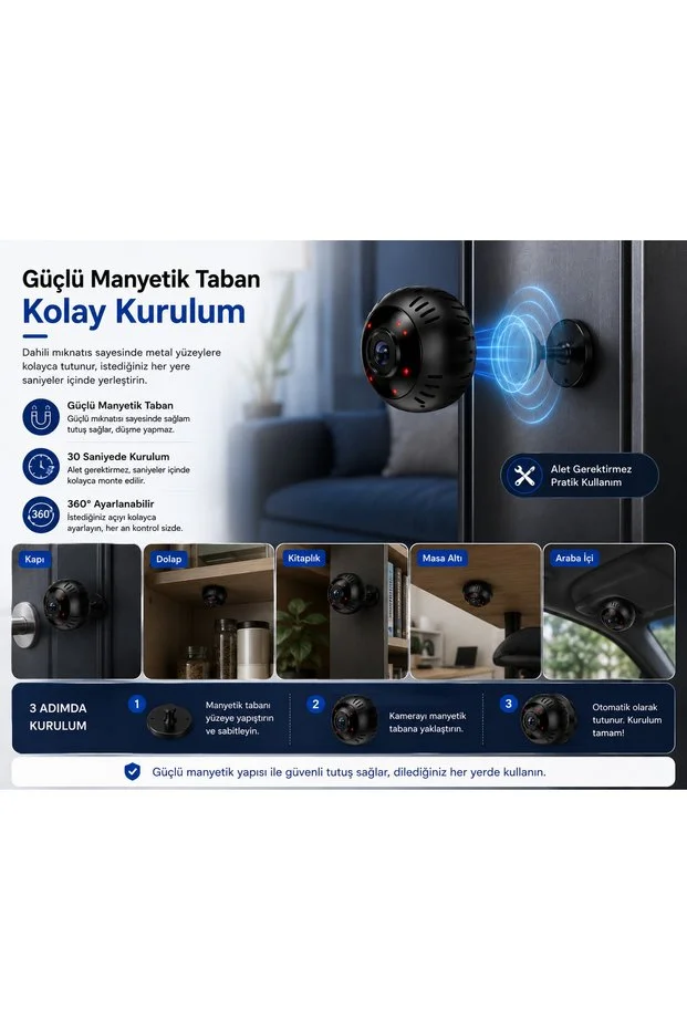Mini Wi-fi Güvenlik Kamerası 1080p Full Hd Geniş Açı Gece Görüşü Hareket Algılama 64gb Sd Kart Destekli