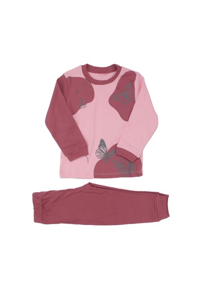 By Bebekodam Kız Çocuk Pembe Mor Kelebek Baskılı 2'li Pijama Takımı
