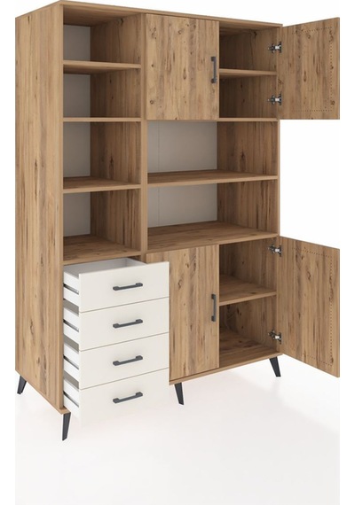 Kronos Dolap 9 Raflı 4 Çekmeceli 4 Kapaklı 132x59x195 Çam-çam... Çam