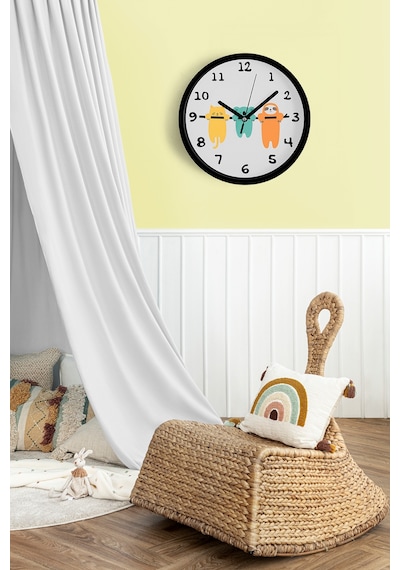 Sevimli Hayvanlar Modern Tasarım Çocuk Odası Duvar Saati - 30cm - Önü Camlı Siyah Kasa-jh0907 Siyah