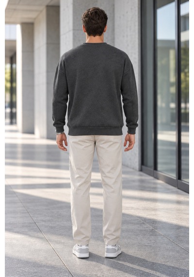 Polo State Erkek Bisiklet Yaka Oversize Dikiş Detaylı Basic Sweatshirt - Antrasit