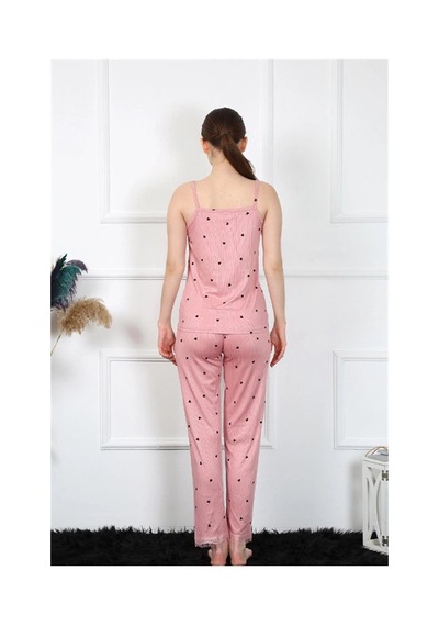 İkikareshop Kadın İp Askılı Somon Pijama Takım Çok Renkli