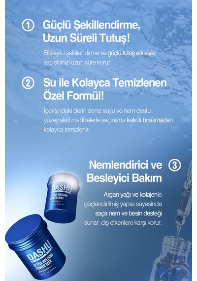 Ultra Güçlü, Kalıntı Ve Beyazlık Bırakmayan, Besleyici Dashu For Men Premium Ultra Holding Power Wax