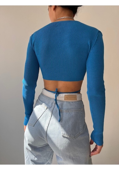 Mai Collection Mai Studios Co. Berta Mavi Triko Crop Mavi