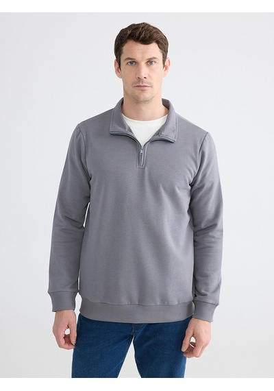 Lcwaıkıkı Classic Gri Dik Yaka Uzun Kollu Erkek Kalın Sweatshirt