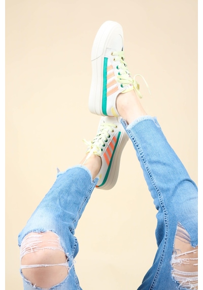 Guja Cilt Garnili Keten Sneakers Yeşil-Yeşil