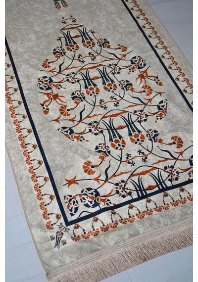 Çantalı Fermuarlı Desenli Seccade Kp001 Krem