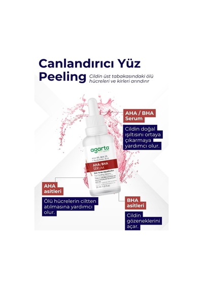 Agarta AHA & BHA Cilt Tonu Eşitleyici Kırmızı Peeling Etkili Serum 30 ML