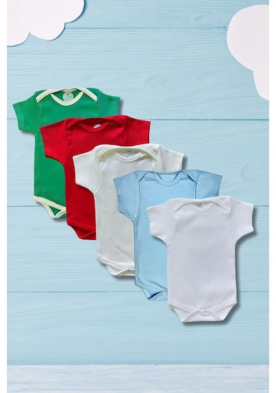 Betül Bebek Kısa Kollu 5'li Organik Pamuk Çıtçıtlı Bebek Body&zıbın Yeşiş,kırmızı,ekru,mavi,beyaz Çok Renkli