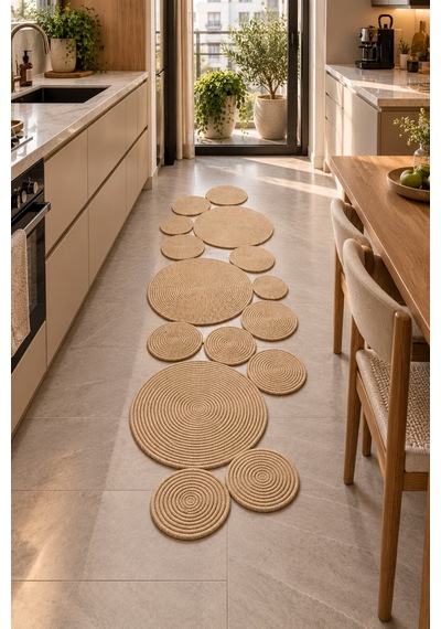 Bohem Asimetrik Jüt El Yapımı Yuvarlak Detaylı Jüt Hasır Görünümlü Dekoratif Kilim, Organik Form Modern Banyo Mutfak Koridor Halı Kilim Paspas Doğal Tasarım Bej Bej Bohem Asimetrik Jüt El Yapımı Yuvarlak Detaylı Jüt Hasır Görünümlü Dekoratif Kilim, Organik Form Modern Banyo Mutfak Koridor Halı Kilim Paspas Doğal Tasarım Bej Bej