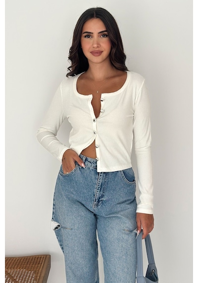 Noa & Noa Soft Button Bluz Sade Şıklığın Gücü Ekru