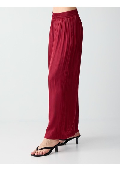 Jimmy Key Bordo Yüksek Bel Bol Paça Saten Uzun Dokuma Pantolon 6sw187079562
